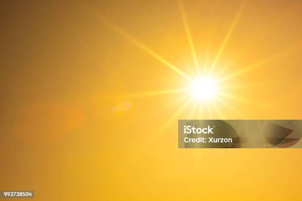 Hot Summer Or Heat Wave Background Orange Sky With Glowing Sun Stock Photo - Download Image Now