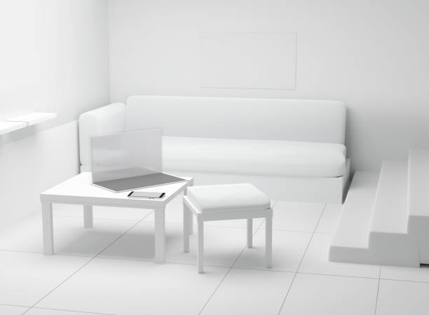 istock room indoor with computer notebook and mobile phone in front of couch 3d-illustration 993740682