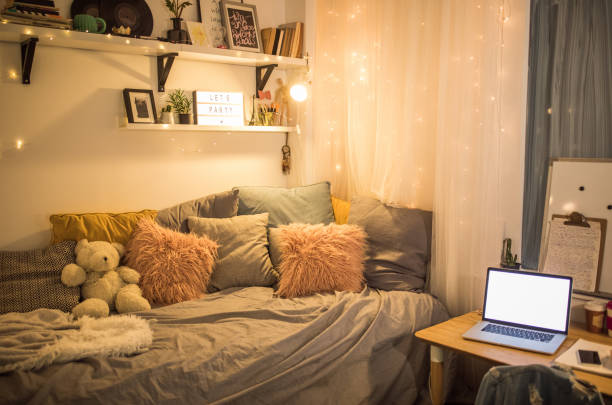 Cute teen bedroom Teen bedroom nicely arranged dorm room photos stock pictures, royalty-free photos & images