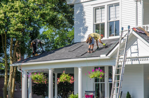 sustitución de contratistas de techos dañan cubiertas después de una tormenta de granizo - shingles roof roofer wood shingle fotografías e imágenes de stock