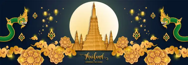 Vector illustration of Thailand travel concept The Most Beautiful Places To Visit In Thailand in flat style.