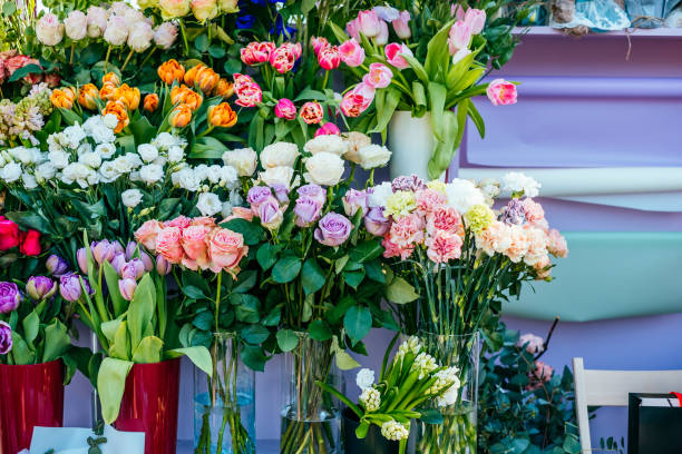 Beautiful bouquets at flower market