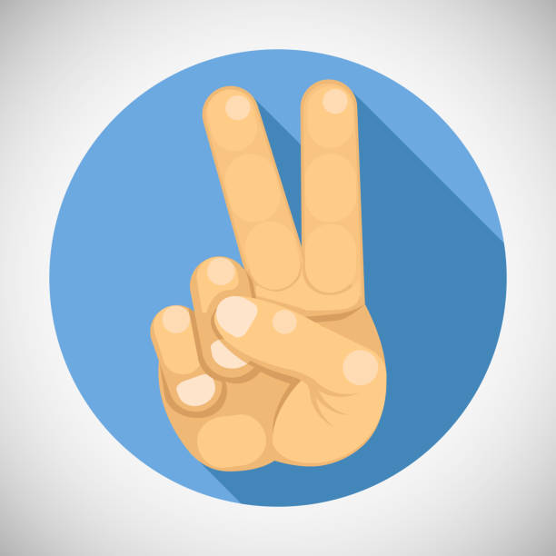 zwycięstwo pokoju v znak gest dłoni indeks środkowy palce podniesione rozstąpiony symbol ikony koncepcji płaski projekt wektor ilustracji - hand sign peace sign palm human hand stock illustrations