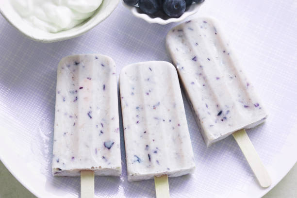 Blueberry yoghurt ice cream popsicles