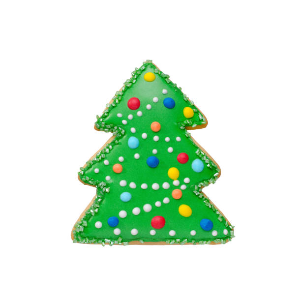 christmas tree gingerbread, winter cookie decorated, isolated on white background