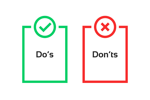 simple dos and donts like checklist. flat trend graphic outline design illustration isolated on white background. concept of checklist symbol for recommendations and review result or evaluate
