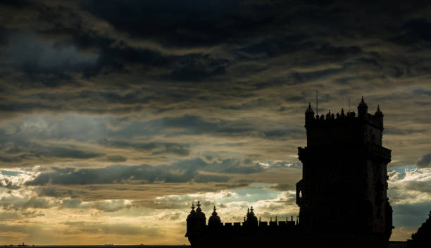 istock Panoramic view of Atlantic Ocean with ancient Belem Tower at sunset 993792992