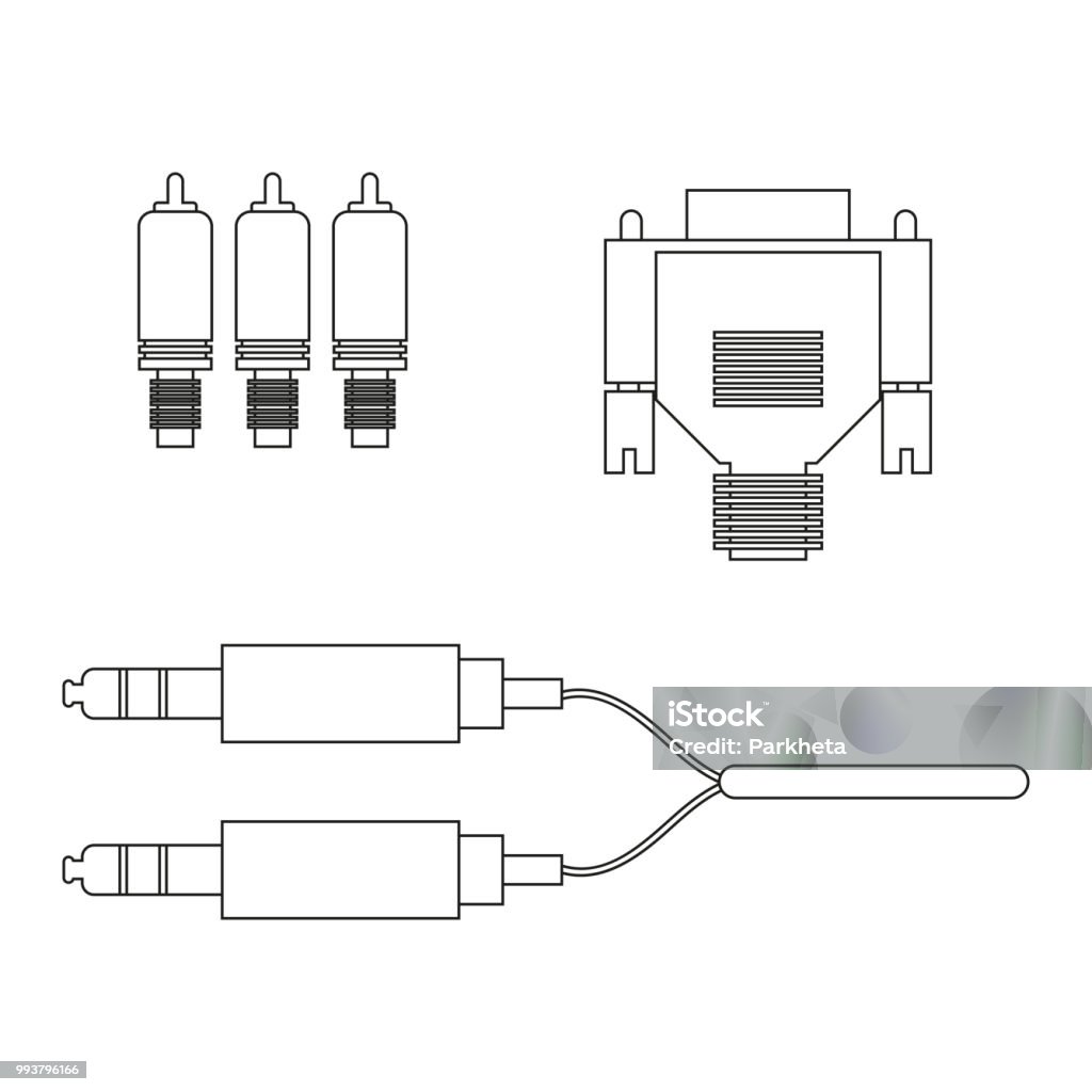 aux vga component cable aux vga component cable on the white background. Vector illustration Cable stock vector