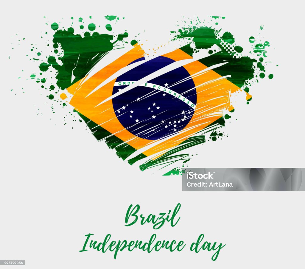 Brazil Independence day Brazil Independence day background. Abstract grunge brushed watercolor flag of Brazil in grunge heart shape. national holiday template background. Brazil stock vector