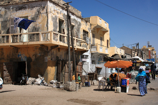 St. Louis, Senegal, March 12th 2013. The heart of this old colonial city is located on a narrow island in the Senegal River. It is listed as a UNESCO World Heritage and described as \