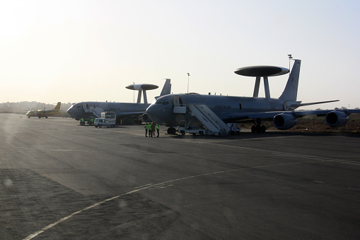 Kralendijk, Bonaire Januari 21 2020: Before hurricane season NOAA and USAF make a Hurricane Awareness Tour. As part of the tour a WC130J will come a long where all the data is collected if they fly through a storm or hurricane. On the photo a front view of the WC130J on the platform of Bonaire Airport This was part of a larger tour to the other islands in the Caribbean.