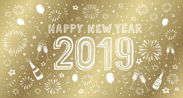 Vector illustration of gold New Year's card 2019