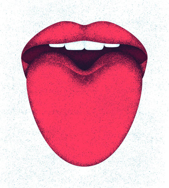 istock Red female lips and sticking out tongue 993958818