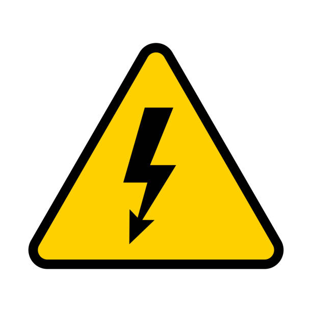 ilustraciones, imágenes clip art, dibujos animados e iconos de stock de señal de riesgo eléctrico. símbolo de peligro de alta tensión. ilustración de vector - shock absorber