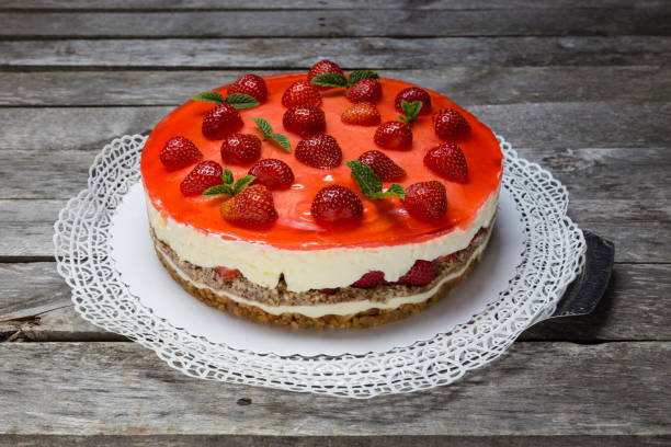 istock Strawberry cream cheese pie on gray wooden background 993962902