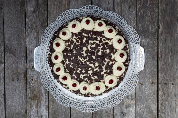 istock Black Forest cake Pie on gray wooden background 993962904