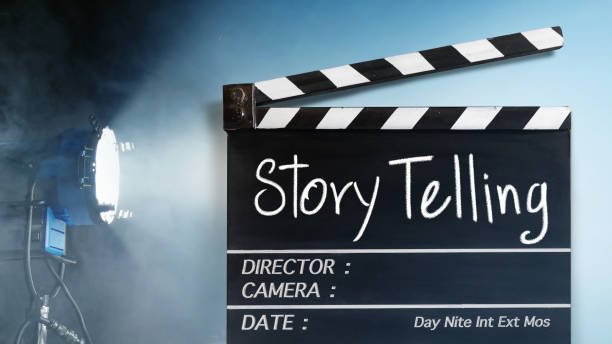 story  telling text title on film slate.studio lighting equipment background - valentines day red photography indoors imagens e fotografias de stock