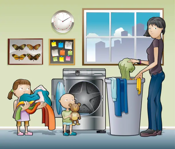 Vector illustration of Laundry time