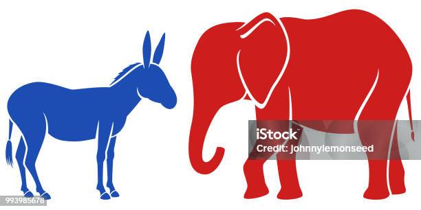 Mascottes Partis Vecteurs libres de droits et plus d'images vectorielles de Éléphant - Éléphant, Baudet, Parti républicain des États-Unis