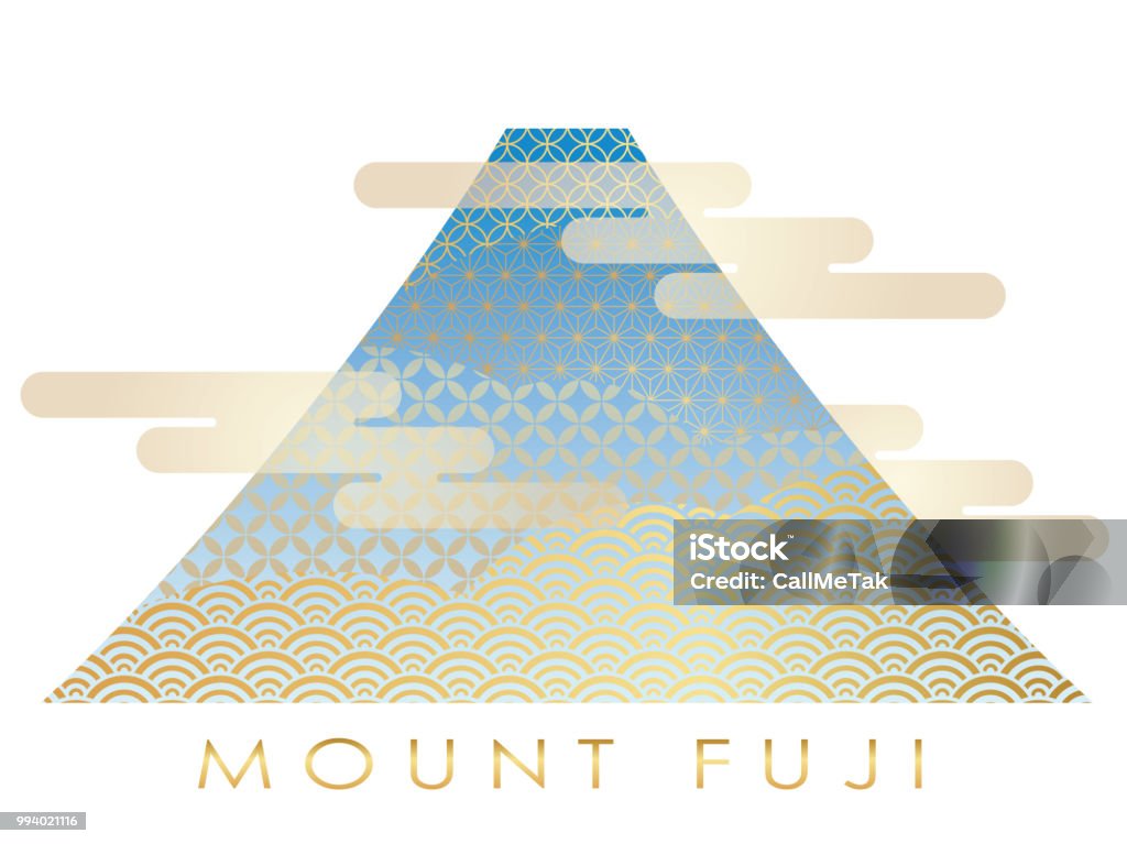 Mt. Fuji decorated with traditional Japanese patterns, vector illustration. Mt. Fuji stock vector