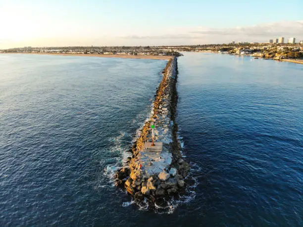 Photo of Newport Beach California The Wedge Pier Jetty Aerial Footage