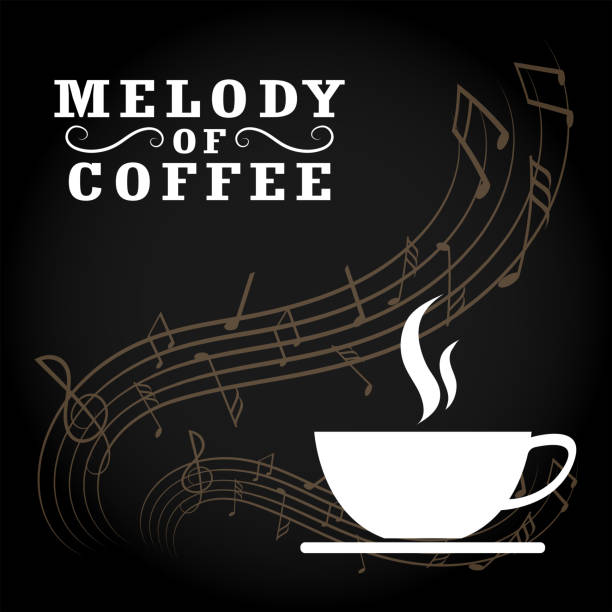 ilustrações, clipart, desenhos animados e ícones de melodia do logotipo do café. tempo feliz com café. loja de café logo design de vetor em arte do conceito de café. - fresh coffee audio