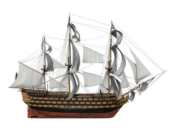 Old vintage ship isolated on white, 3d render.