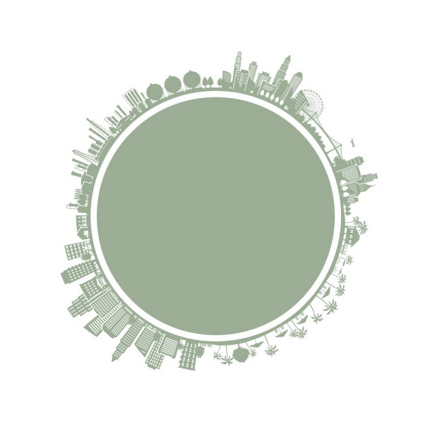 иллюстрация городского пейзажа, земли, - silhouette earth globe environmental conservation stock illustrations