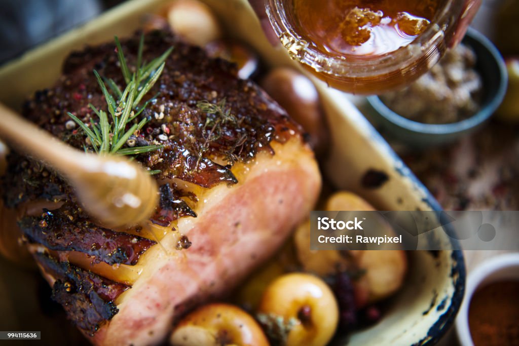 Roasted ham food photography recipe idea Glazed Ham Stock Photo