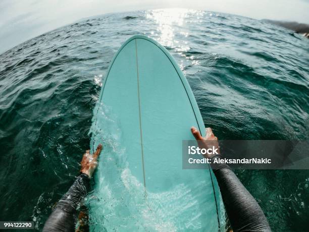 Catching The Waves Stock Photo - Download Image Now - Surfing, Personal Perspective, Surfboard