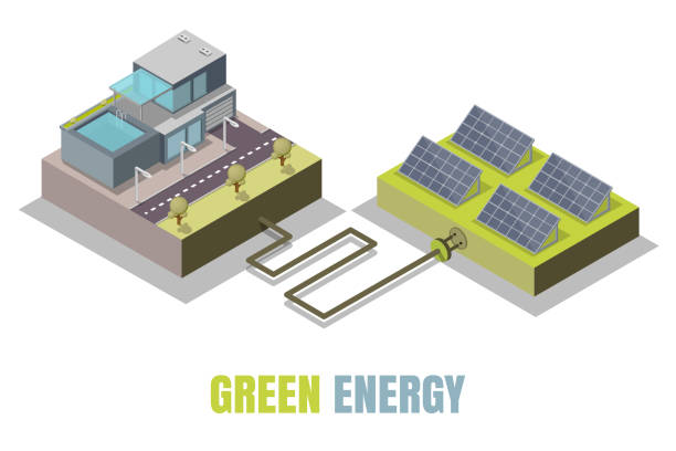 ilustrações, clipart, desenhos animados e ícones de energia verde conceito vetor isométrica ilustração - roof of the world