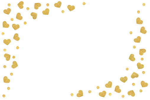 Gold glitter heart and dot frame paper cut background - isolated
