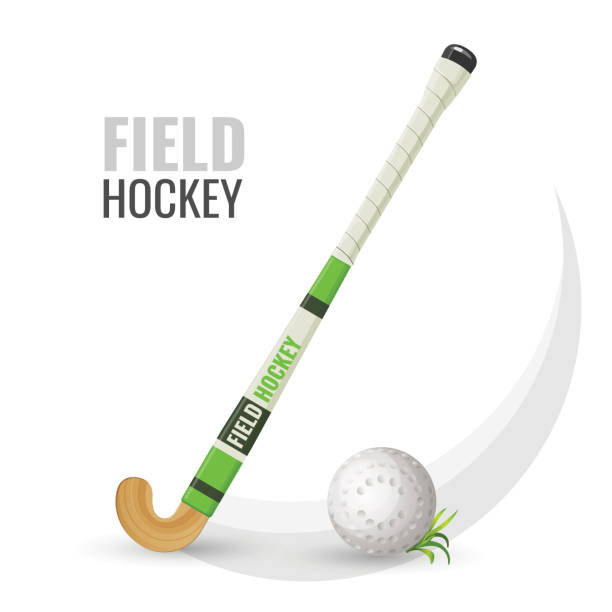 ilustrações de stock, clip art, desenhos animados e ícones de field hockey competitive game and equipment vector illustration - field hockey