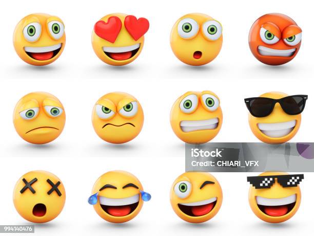 Sistema De Representación 3d De Emoji Aislado En Blanco Foto de stock y más banco de imágenes de Emoticono