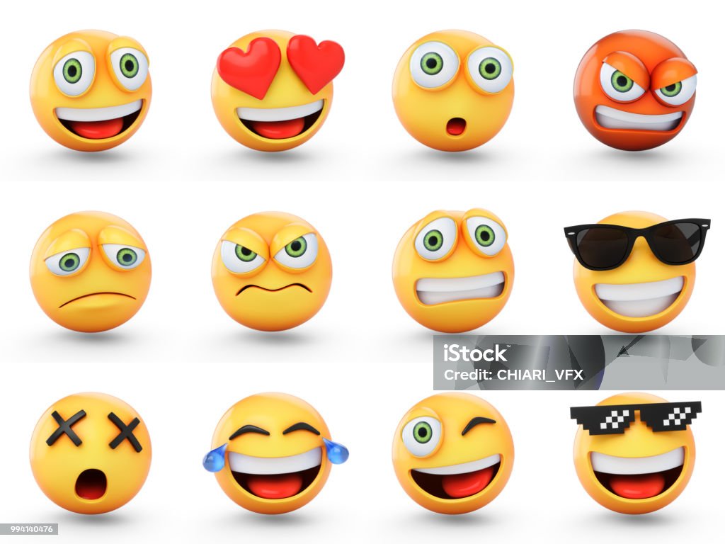 Set di rendering 3D di emoji isolate su bianco - Foto stock royalty-free di Emoticon