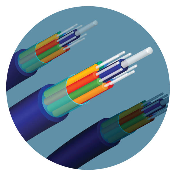 ilustrações de stock, clip art, desenhos animados e ícones de fiber optics cable technology set in circle vector illustration - fiber optic computer network cable network server