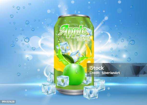 Apple Tonic Aluminum Can Vector Realistic Mockup Stock Illustration - Download Image Now - Soda, Logo, Poster