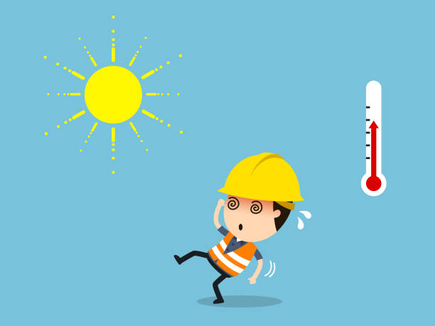 Workers with high temperature and risk of heatstroke Vector illustration, Safety and accident, Industrial safety cartoon heat stress stock illustrations