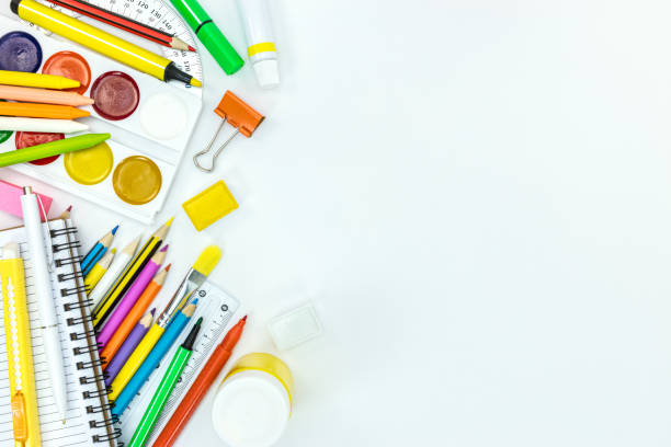 istock different school supply and stationary items on white desk background 994172326