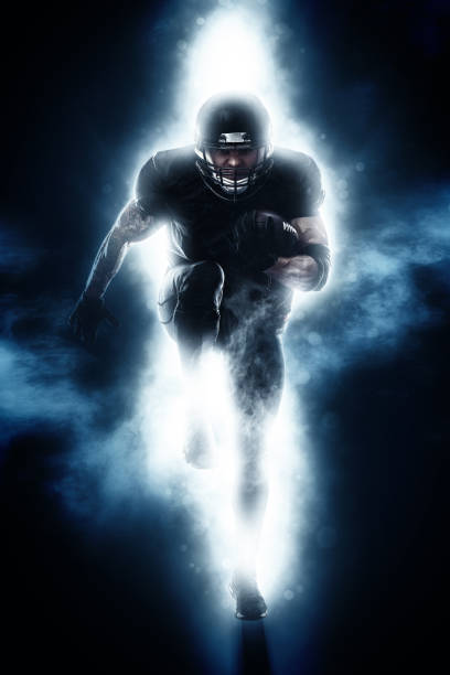 strong athletic man. american football sportsman player running. sport moution concept. - football player american football sport determination imagens e fotografias de stock