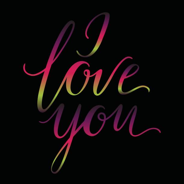 istock Vector greeting card. Gradient I LOVE YOU inscription on a black background. Calligraphy vector illustration. Universal love postal. 994175450