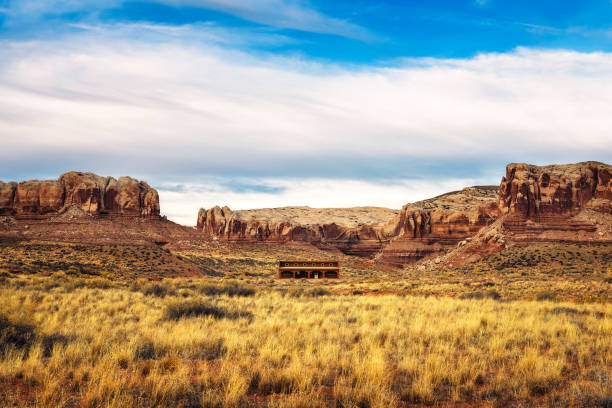 Old saloon in a typical southwestern landscape near the village of Bluff, Utah