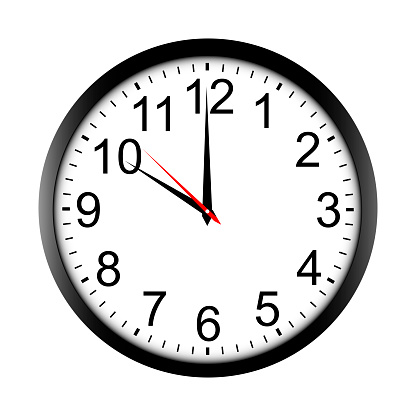 Round wall clock mock up - front view. Ten o'clock. Vector illustration
