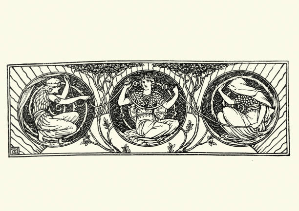 ilustrações de stock, clip art, desenhos animados e ícones de classical mythological scene three fates - fado