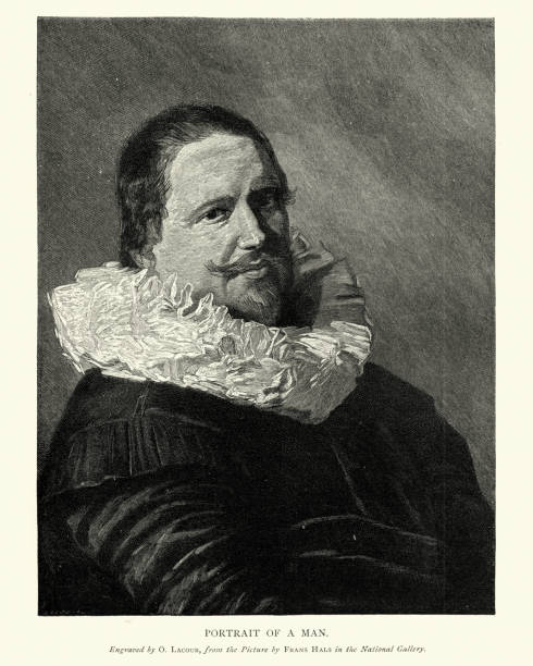 Portait of a man, by Frans Hals Vintage engraving of a Portait of a man, by Frans Hals. Frans Hals the Elder c. 1582 – 26 August 1666 was a Dutch Golden Age painter, normally of portraits, who lived and worked in Haarlem. dutch baroque architecture stock illustrations