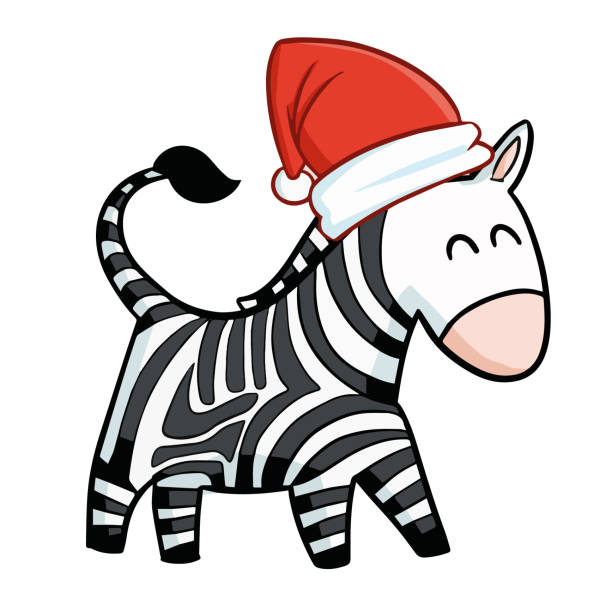 istock cute zebra horse wearing Santa's hat and smiling 994185442
