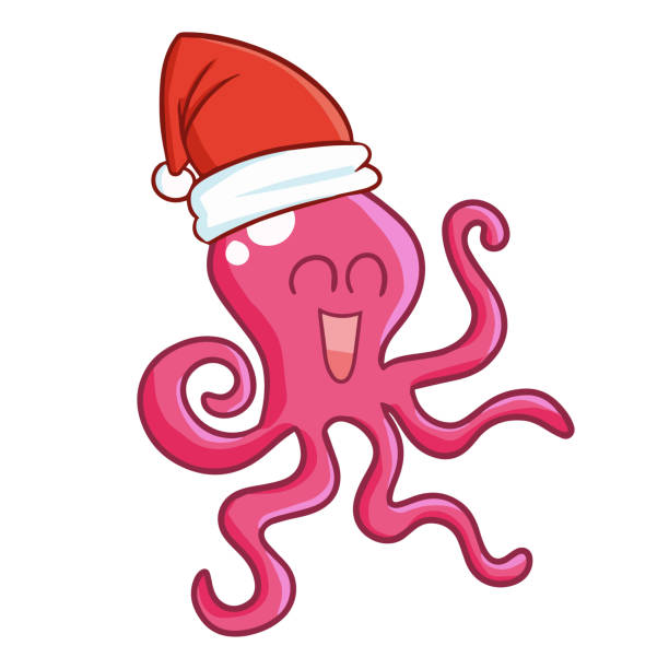 istock funny pink squid wearing Santa's hat for Christmas and smiling 994185686
