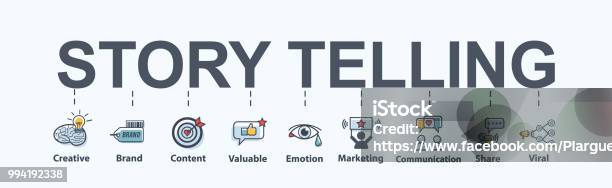 Story Telling Banner Web Icon For Business And Marketing Brand Content Share Emotion Valuable And Viral Minimal Vector Infographic Stock Illustration - Download Image Now