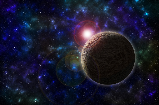 Deep Space Planet With Lens Flare