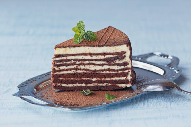 istock Slice of delicious chocolate cake on silver plate 994193054